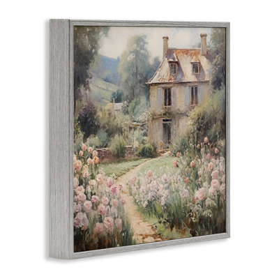 French Garden Cottage Gray Framed Giclee Art by RileyB