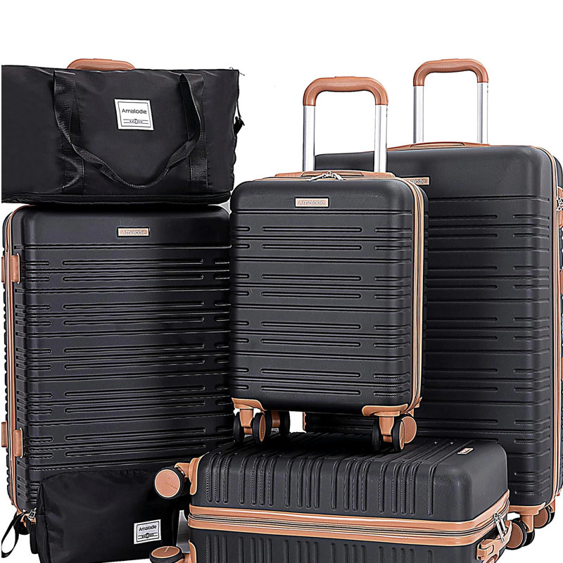 Ensemble de bagage 6 pièces, valise rigide de voyage en ABS avec serrure TSA, noir