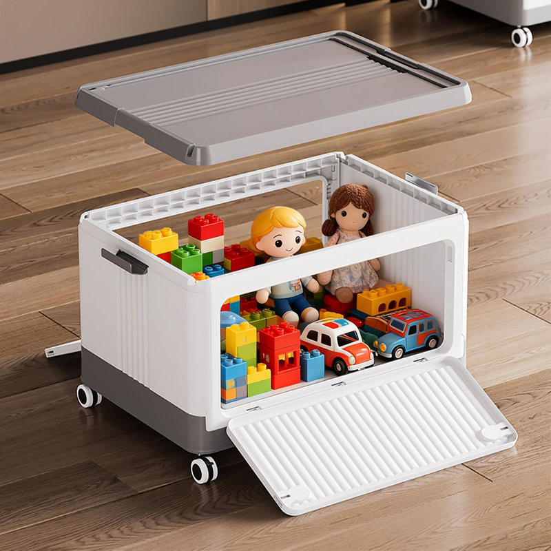 Plastic Storage Box with Wheels & Lid, Gray, 33.5" H x 54" W x 36" D