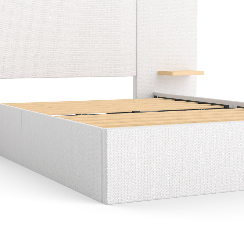 Upholstered Platform Bed Frame with 2 Floating Shelves, Queen