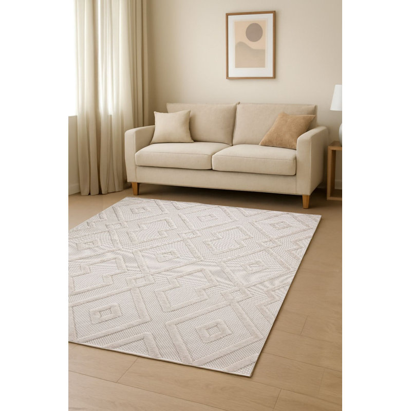 Elegant White Area Rug, 4.0 x 5.9 Feet | 100% Polypropylene, 0.2 in Pile Height | 400,000 Thread Points | Easy to Clean with Vacuum | Perfect for Living Room & Bedroom, Stylish and Durable Design