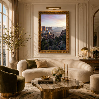 Silver Observatory Domes Over Desert Canyon At Sunset Canvas Wall Art