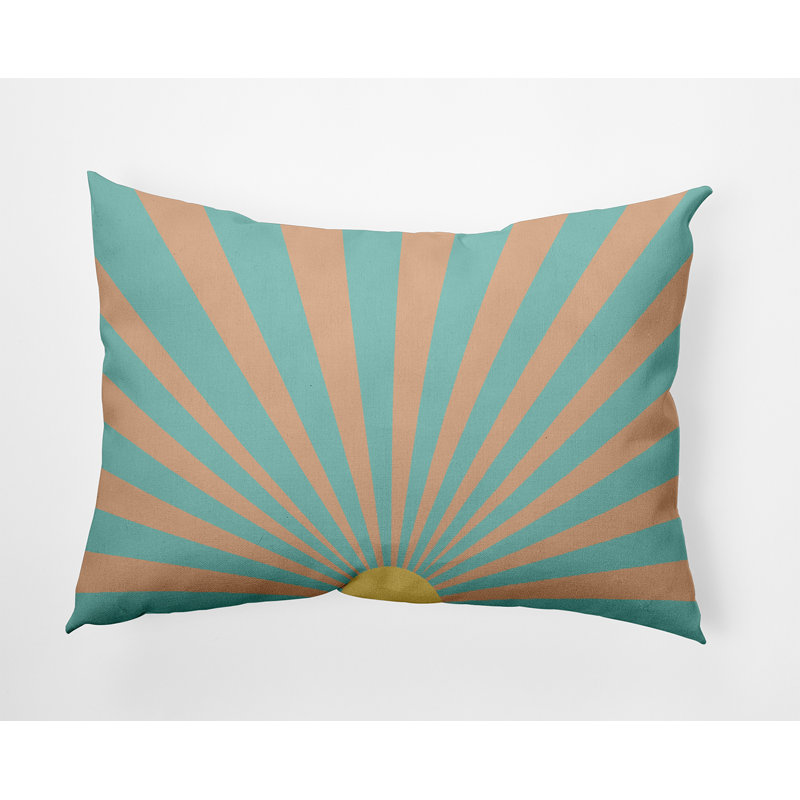 Reversible Throw Pillow, Sky Blue/Apricot Geometric