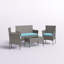 Ensemble de patio en osier 4 pièces avec plateau en verre Alyonna Gardens, turquoise / beige