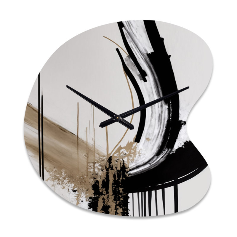 Golden Minimalist Abstract IV - Horloge murale abstraite de forme unique en métal, impression moderne asymétrique, Grand
