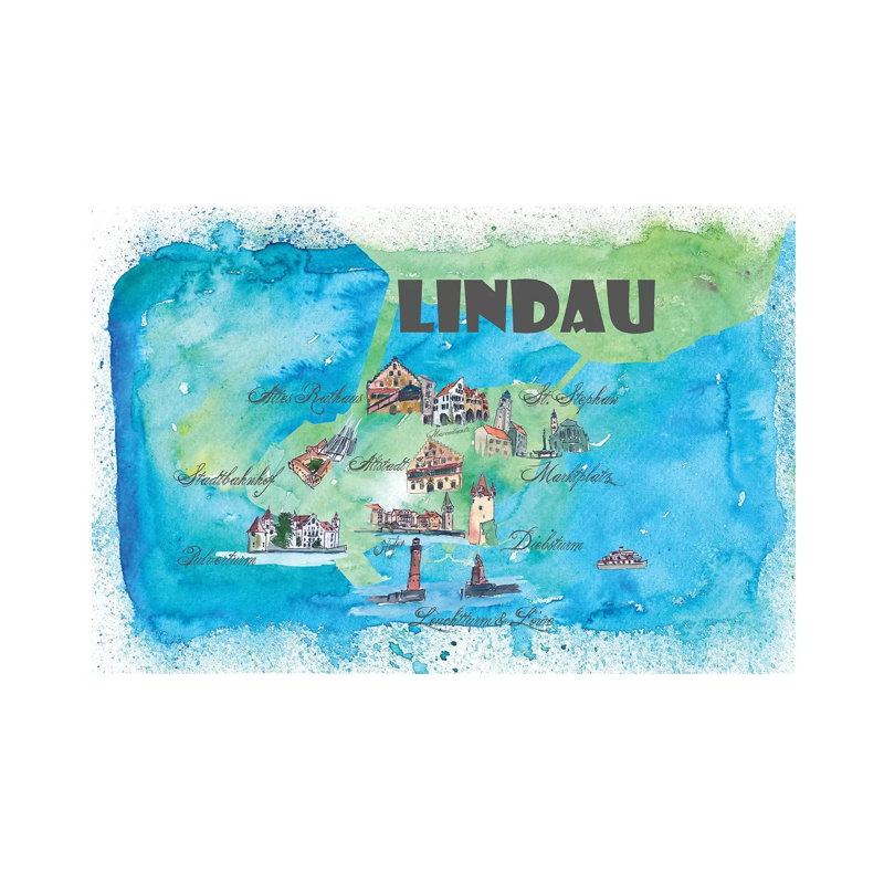 Lindau, Bavaria ,Germany Travel Poster by Markus & Martina Bleichner - Wrapped Canvas Gallery-Wrapped Canvas Giclée