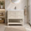 Meuble-lavabo 36 po avec armoire à pharmacie, armoire à miroir moderne avec tablette réglable, armoire de rangement pour salle de bain avec 4 tiroirs, armoire de rangement avec cadre en bois massif-1690723470