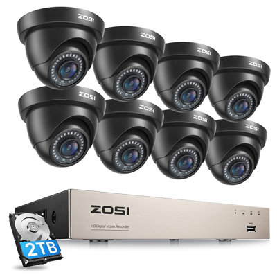 8CH 1080P Security System with 2TB HDD, 8 x 2MP Dome Outdoor Camera, Motion Detection -  ZOSI, 8VN-419B8S-20-US-A10