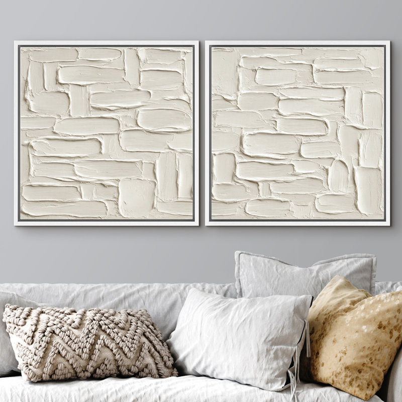 Motif de blocs de pierre blanche, reproduction d'art sur toile encadrée dans la chambre principale, H 24 po x l 24 po, Blanc
