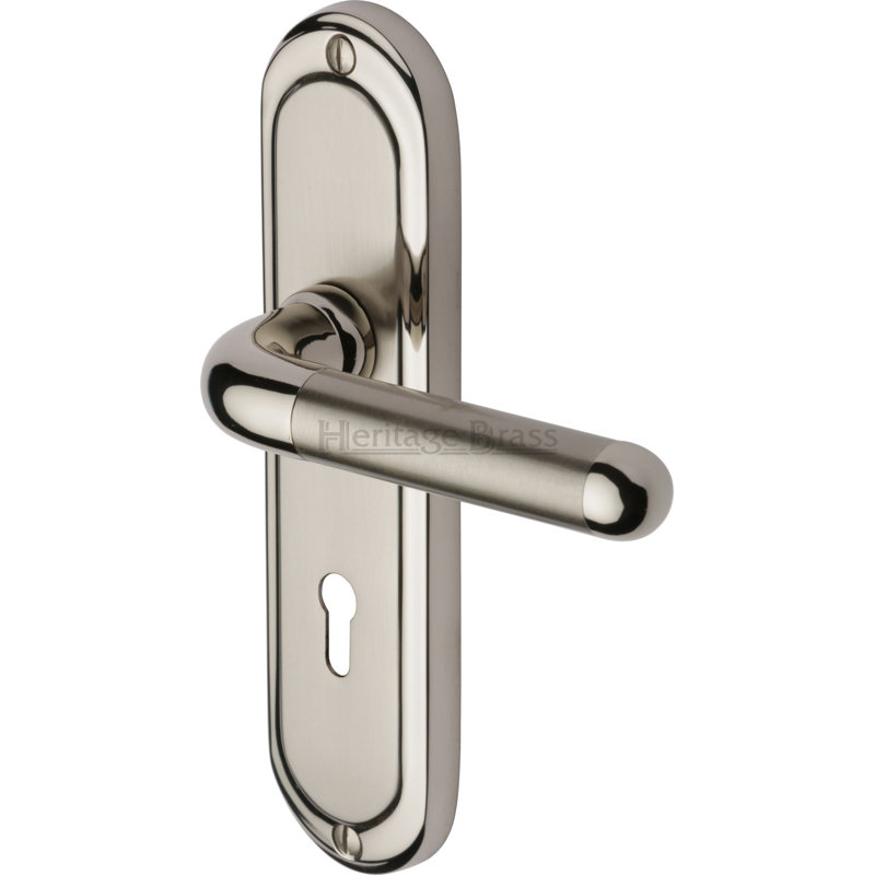 Heritage Brass Door Handle Lever Lock Vienna Design, Mercury Split