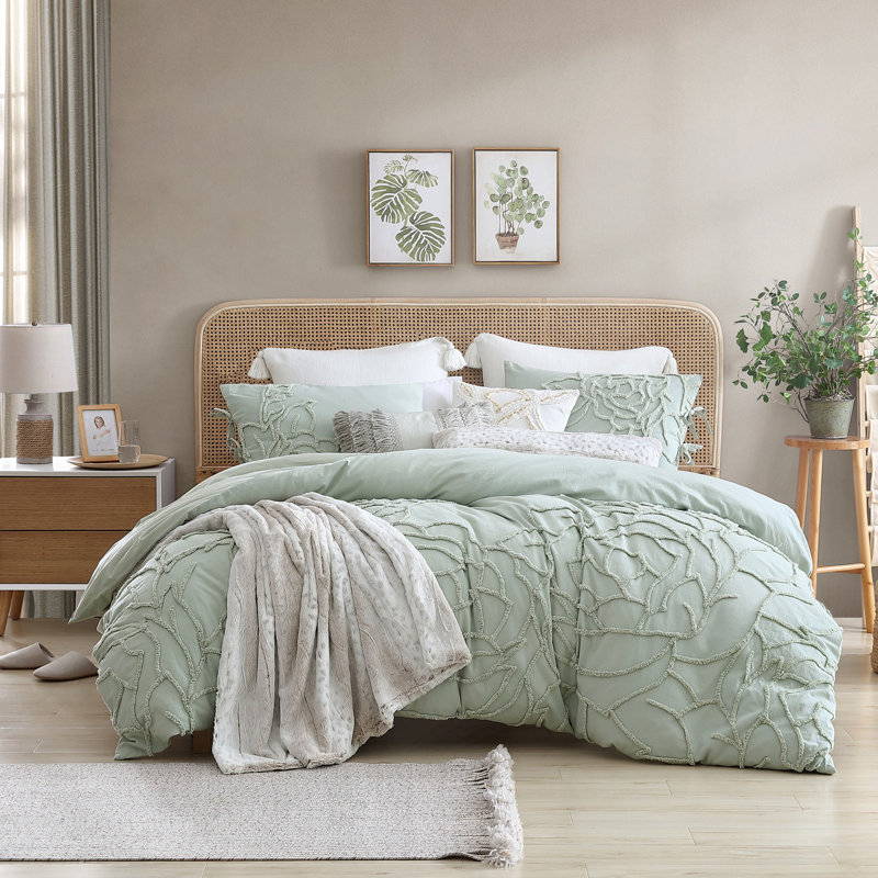 Aucion Cotton Floral Comforter, King Comforter + 2 King Shams, Green