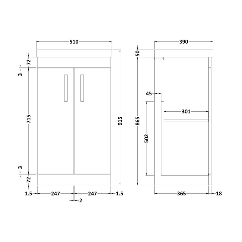 Athena 510mm Single Bathroom Vanity with Integrated Ceramic Basin, Anthracite Woodgrain