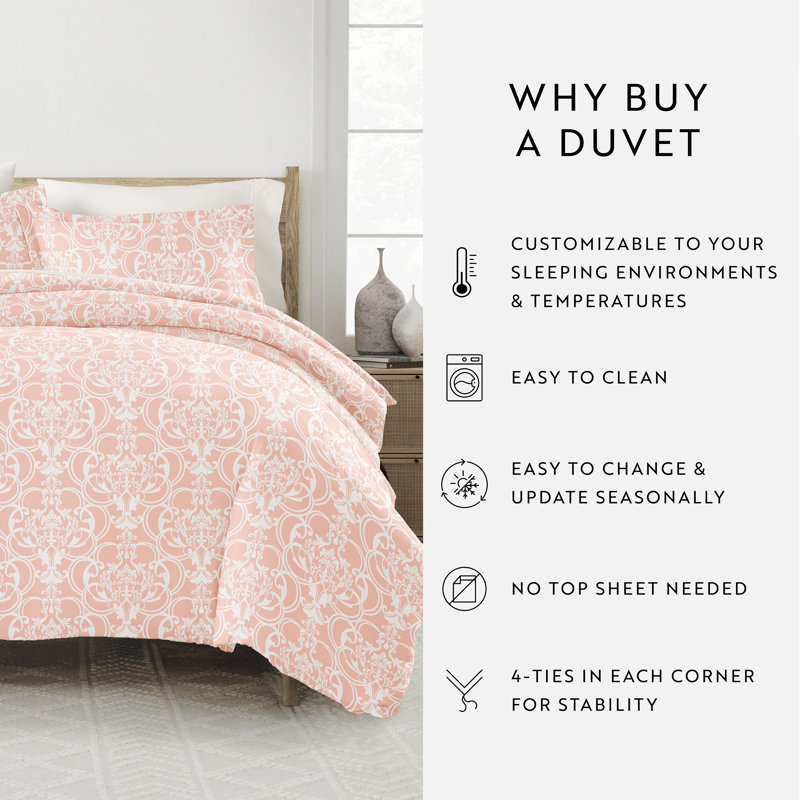  Ensemble de housse de couette à motif damassé romantique, Édredon pour très grand lit + 2 taies décorativ
