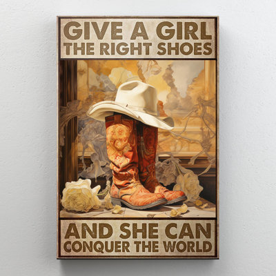 «Cowgirls donnent à une fille les bonnes chaussures sur toile», impression
