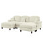 Canapé modulaire classique en U avec accoudoirs évasés, volants amovibles et pieds fuselés, revêtement en chenille, repose-pieds mobiles, blanc beige-174768322