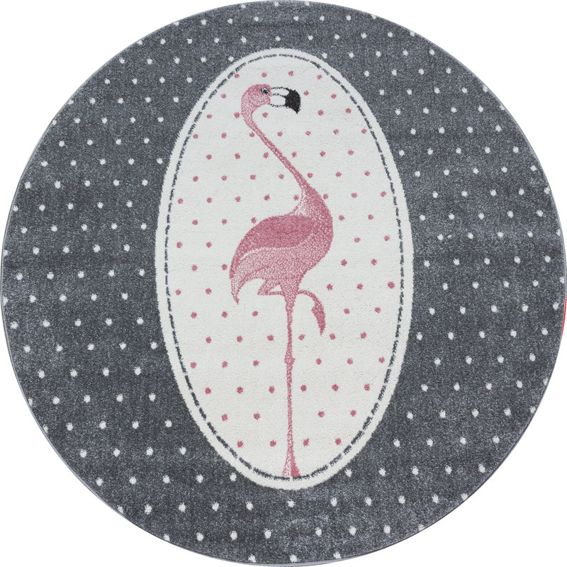 Peachey Flatweave Pink/Grey/White Rug, Round 160cm