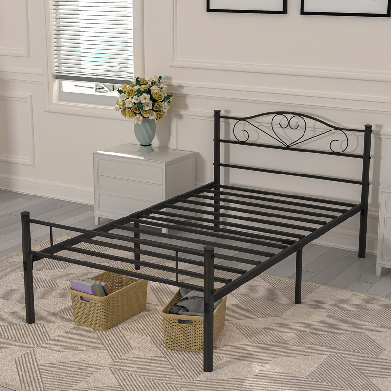 YT Metal Bed Frame with Headboard and Footboard/Modern Design, Single (3'), Black