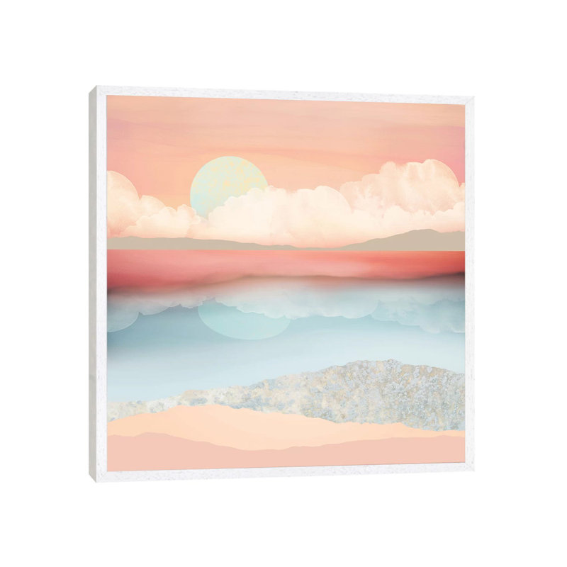 Mint Moon Beach - Print on Canvas, 45.72 cm H x 45.72 cm W, White Framed