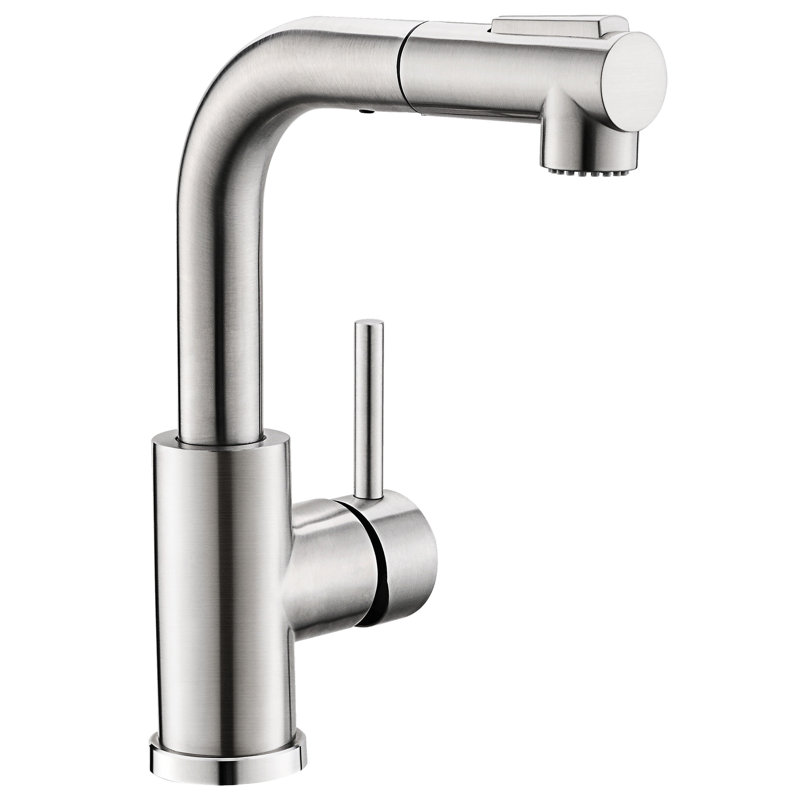 Brushed Nickel Bathroom Faucet With Pull Down , Modern Style, 360 Swivel For Washroom Sink In Nickel, Out Spray, Contemporary Home Sinks