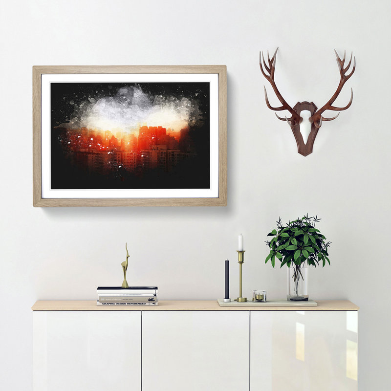 Beijing Skyline At Sunset - Single Picture Frame Print on MDF, Oak Framed, 33cm H x 45cm W x 2cm D