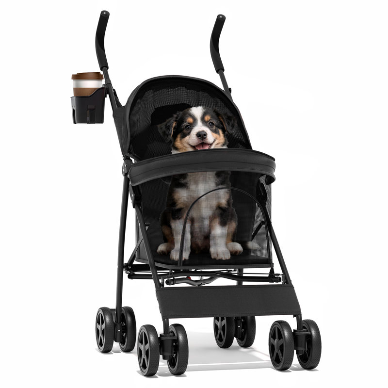 Foldable Lightweight Pet Stroller for Cats & Dogs 4-Wheel Standard Trolley for Pets, Black