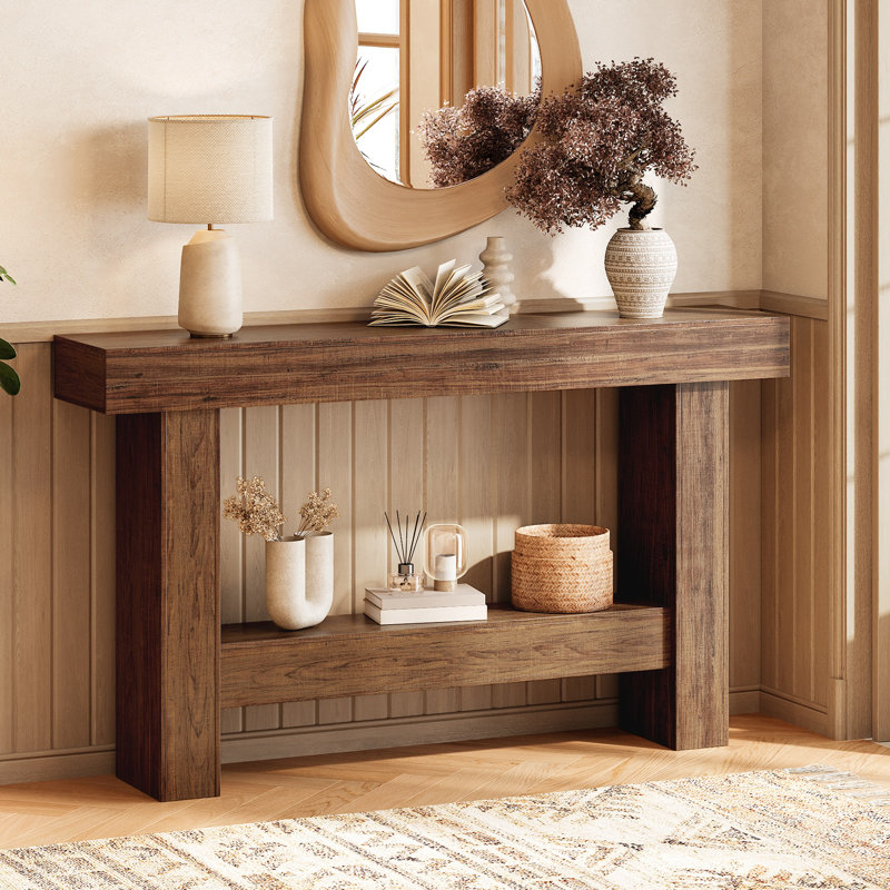 Modern 55"Narrow Console Table，Wooden Sofa Table Entryway Table, Brown