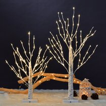 Set of 2 Connected Indoor/Outdoor Lighted Birch Branches - Brown