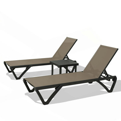 Pool Lounge Chairs Set Of 2 With Side Table, Aluminum Adjustable Outdoor Chaise Lounge, All Weather Poolside Chairs For Deck Lawn Patio Backyard, Textilene