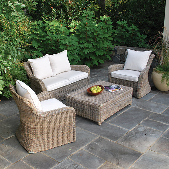 Sag Harbor Outdoor 2 - Seat Loveseat, Classic White, Batik Navy