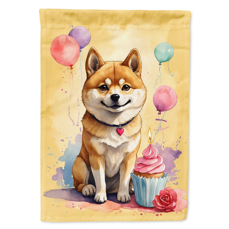 Drapeau de jardin «Happy Birthday», Shiba Inu