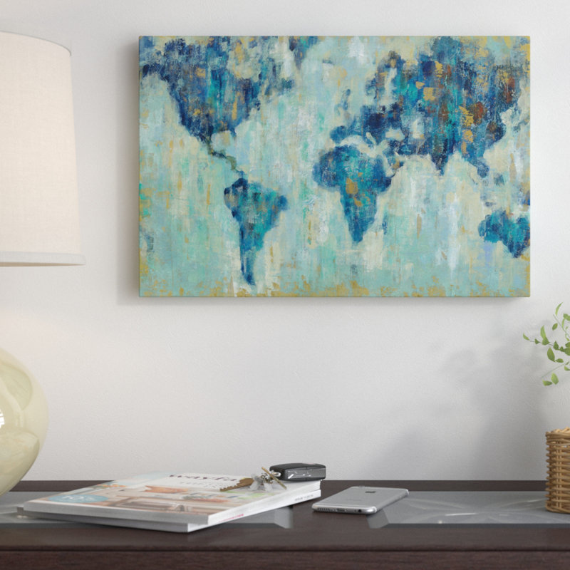 « map of the world », reproduction d’art sur toile tendue, H 12 po x l 18 po x P 1,5 po