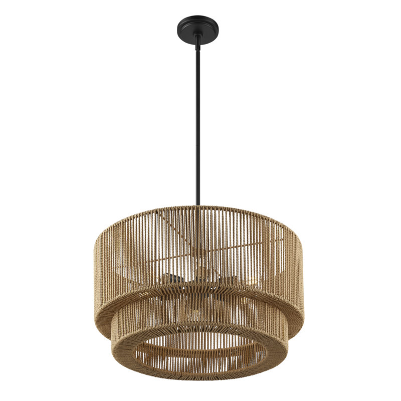 Luminaire suspendu tambour en corde naturelle à 6 lumières Eco - Milos - l 24 po x H 12,5 po, L 24 po x H 12,5 po
