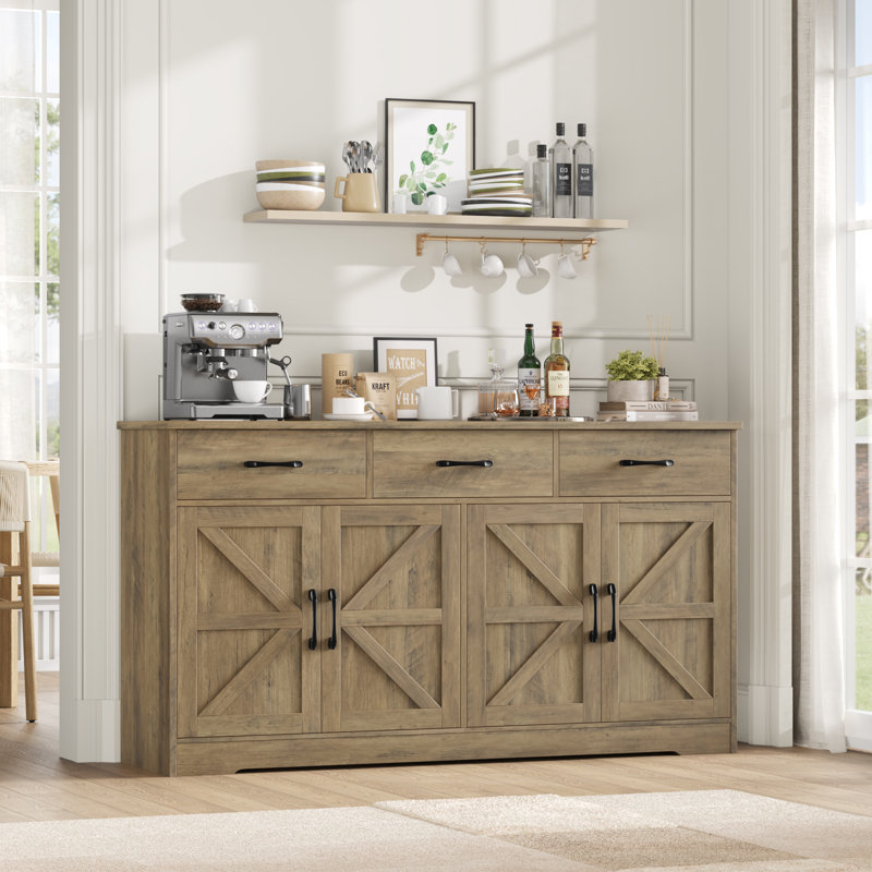 Buffet en bois manufacturé l 59,1 po avec tablettes réglables , Brun pâle