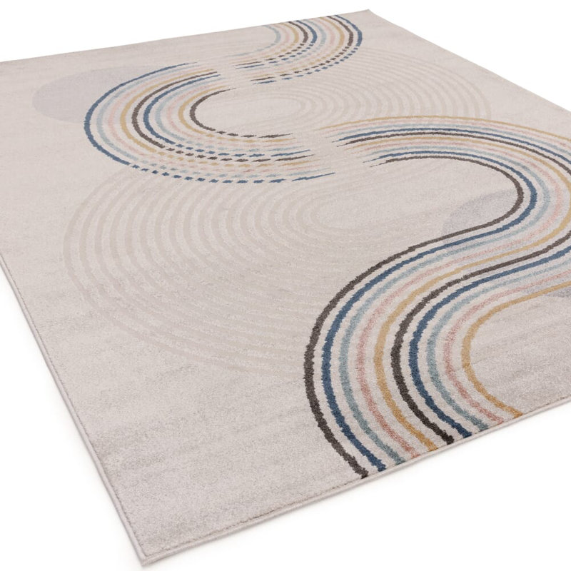 Deran Flow Beige Area Rug, Rectangle 80 x 140 cm