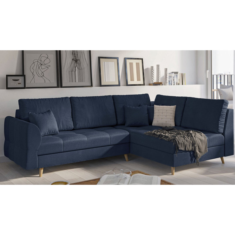Corner Sofa with Wooden Legs In Scandinavian Style Knutsford, Right Hand Facing, Dark blue