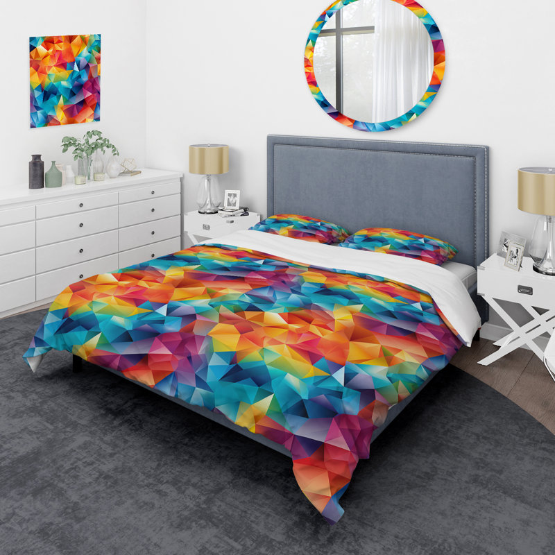 Multicolor Geometric Prism Parade - Ensemble de housse de couette géométrique