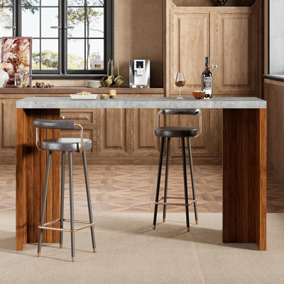 Counter Height Bar Table, Thickened Wood Tabletop, 55" L Rectangular, Seats 4–6, Modern Style for Kitchen & Dining Areas by Wrought Studio