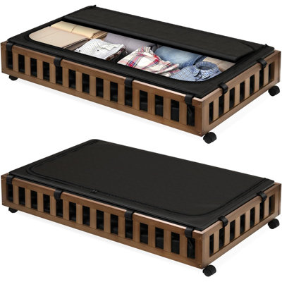 2 Pack Bamboo Under Bed Storage With Wheels, Lager Under Bed Storage Containers