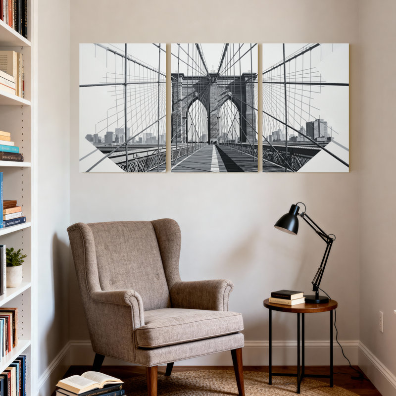 Ensemble de 3 impressions sur toile, villes et pays, pont de Brooklyn, noir et blanc, H 18 po x l 36 po