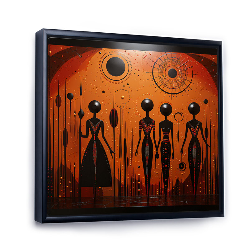 «African Tribal Rhythms XV», reproduction sur toile, Cadre flottant noir, H 24 po x l 24 po x P 1 po