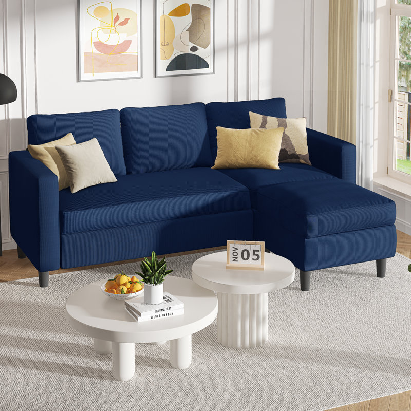 Canapé modulaire rembourré 73,6 po Coito, Velours côtelé bleu