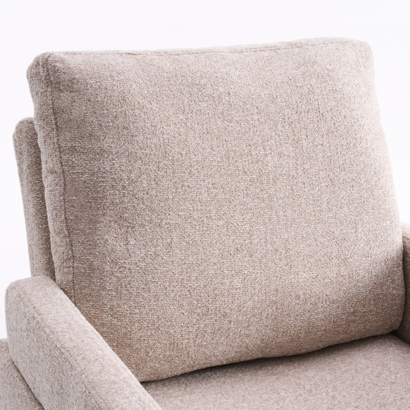 Boucle  Upholstered Accent Chair Wing Back Armchair With Solid Wood Base, Beige Coffee