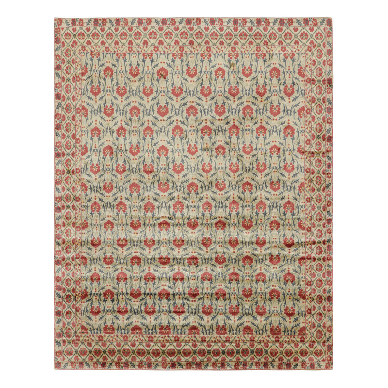 Rug & Kilim’S European Style Rug In Gold With Red And Teal Florals “Samarkand”