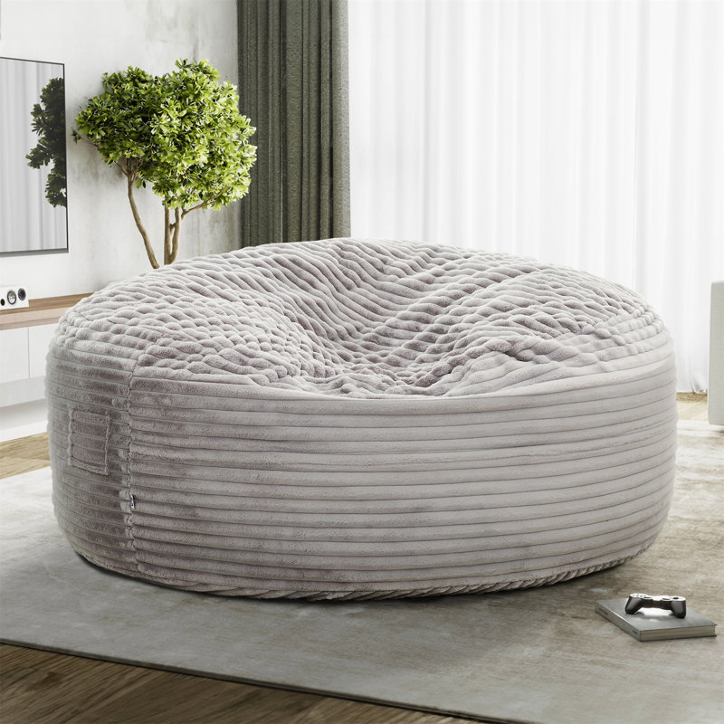 Traditional 72 In. Oversized Velour Memory Foam Bean Bag, Light Grey