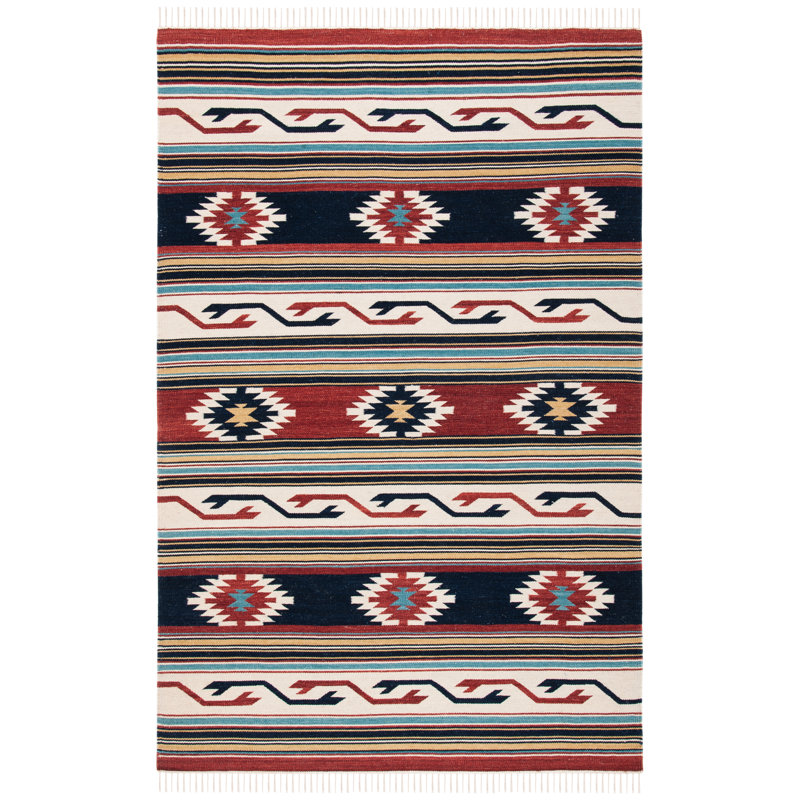Vannes Flat Weave Wool/Cotton Southwestern Rug in Ivory/Rust, Rectangle 3' x 5'