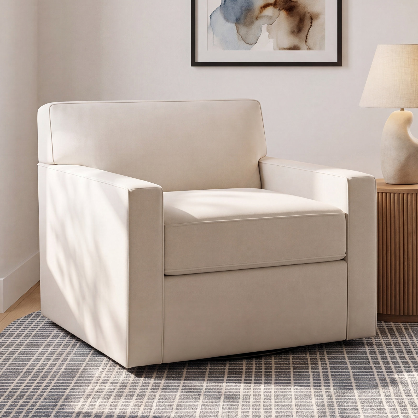 Francesca Upholstered Swivel Armchair,  Macarena Beige Basketweave