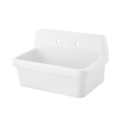 ELLAI 30” White Wall Mount Utility Sink High Back Ceramic Laundry Tub for Garage, Kitchen, Basement