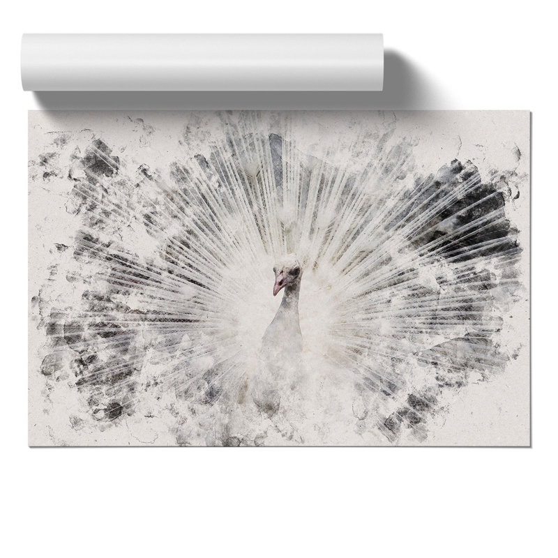 White Peacock Watercolour - Frameless Print, 59cm H x 84cm W x 0.1cm D