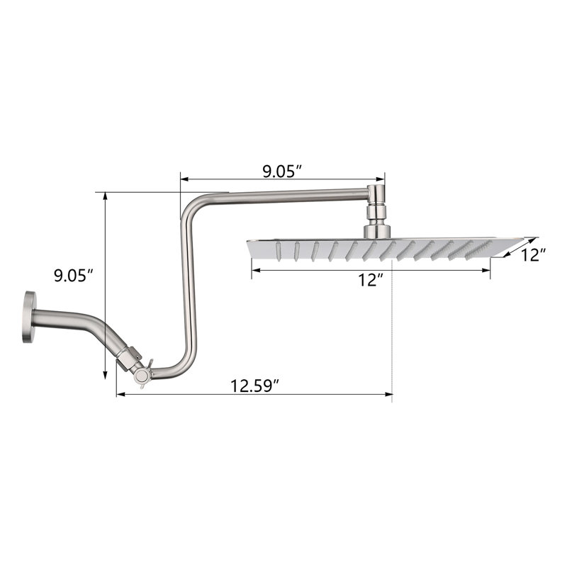 Brushed Nickel 12" Shower Head, Enhances Bathroom Aesthetics Head With Adjustable Arm, Functionality