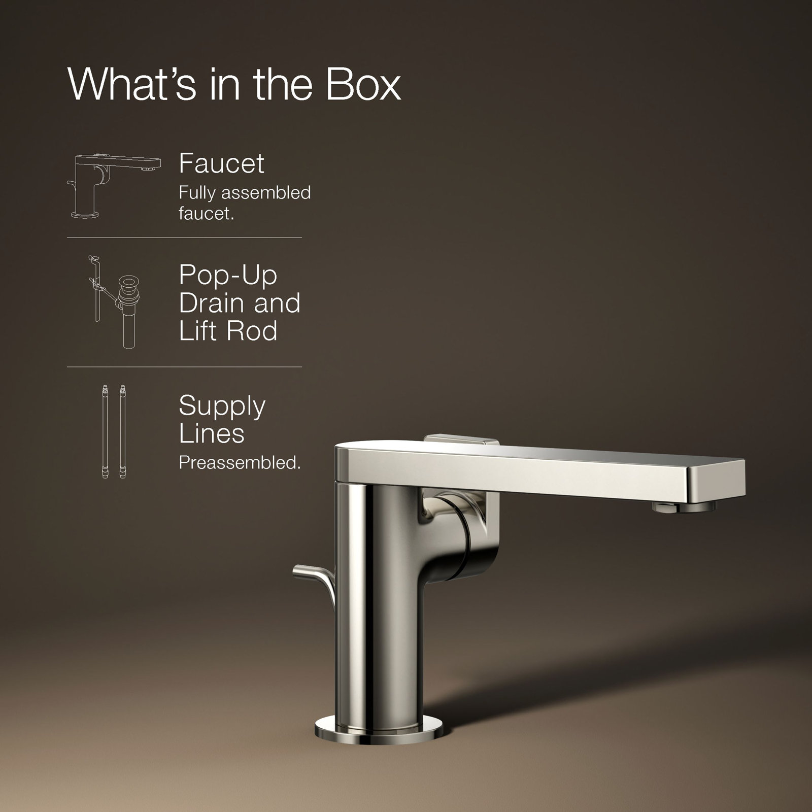 Composed Single-Handle Bathroom Faucet with Drain Assembly, Vibrant Polished Nickel